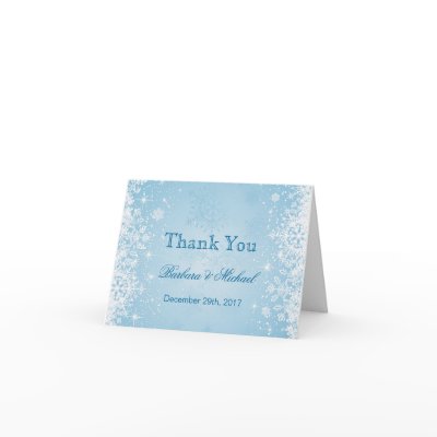 White snowflakes on blue Wedding Thank You Note Greeting Cards