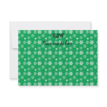 White snowflakes on green custom announcement