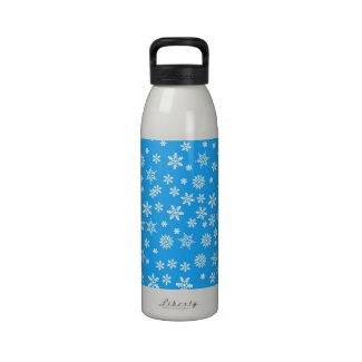 White Snowflakes on Light Blue Background Reusable Water Bottles