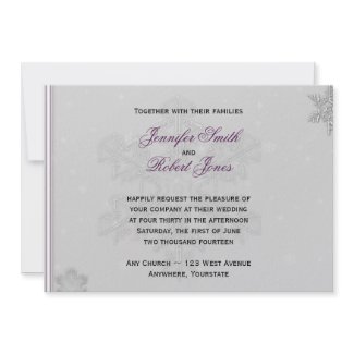 White Snowflakes on Silver with Eggplant Accent invitation