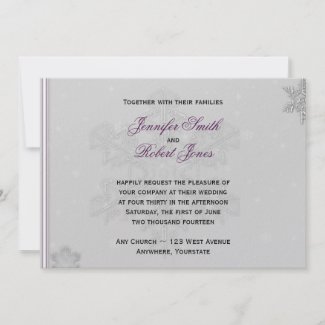 White Snowflakes on Silver with Eggplant Accent invitation