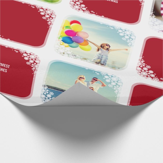 White Snowflakes Photo Collage Christmas Gift Wrap 4/4