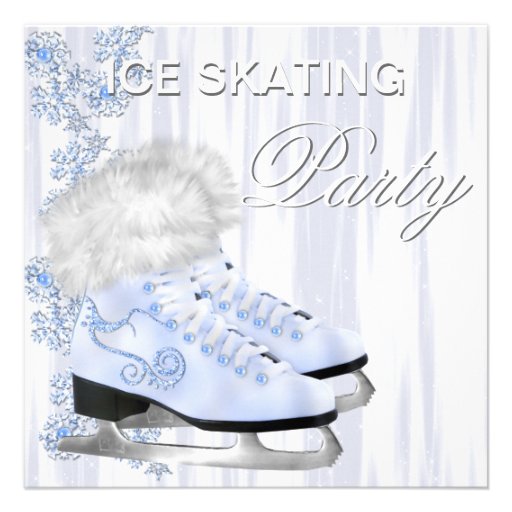 White Snowflakes Skates Ice Skating Party Invitations