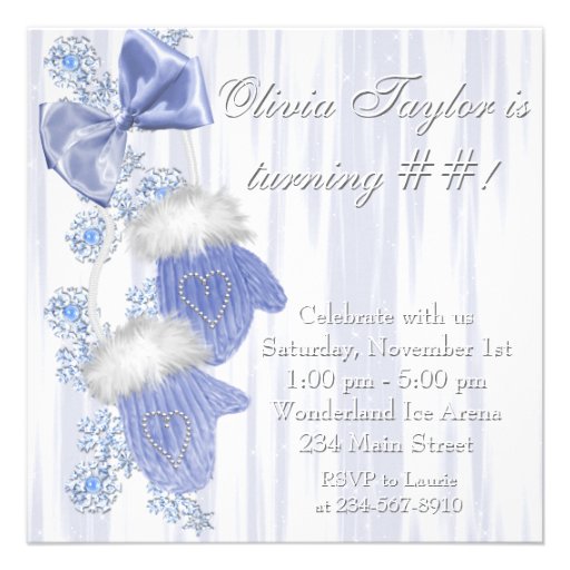 White Snowflakes Skates Ice Skating Party Invitations