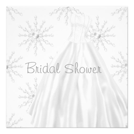White Snowflakes Wedding Dress Bridal Shower Invite