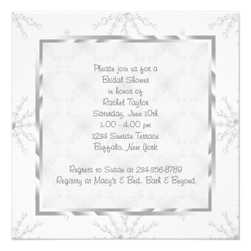 White Snowflakes Wedding Dress Bridal Shower Invite