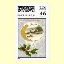 White snowy stamp with oval and holly berry stamps