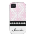 White Soft Pink Damask Pattern iPhone 4 Case