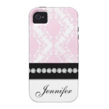 White Soft Pink Damask Pattern iPhone 4 Case