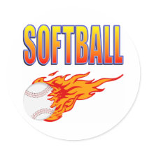 White Softball Flame Ball Round Sticker
