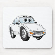 White Sports Car Cartoon Mouse Pads