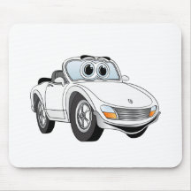 White Sports Car Cartoon Mousepad