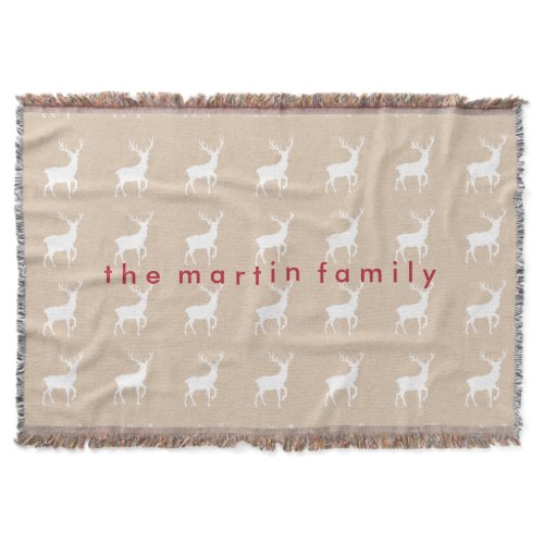 White Stag Deer on Kraft Paper Look with Red Name Throw