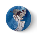 White Stained Glass Angel on Blue Pinback Buttons White Stained Glass Angel on Blue Pinback Buttons