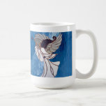 White Stained Glass Angel on Blue Mug