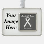 White Standard Ribbon Template (H-I) Silver Plated Framed Ornament
