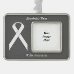 White Standard Ribbon Template (H-O) Silver Plated Framed Ornament