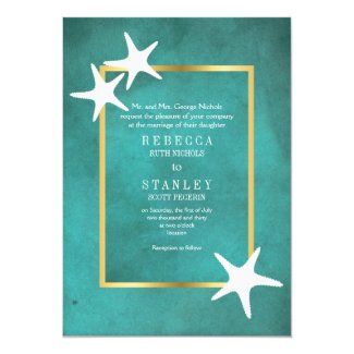 White starfish on teal stained paper beach wedding