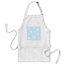 White Starfish Pattern on Light Blue. Aprons