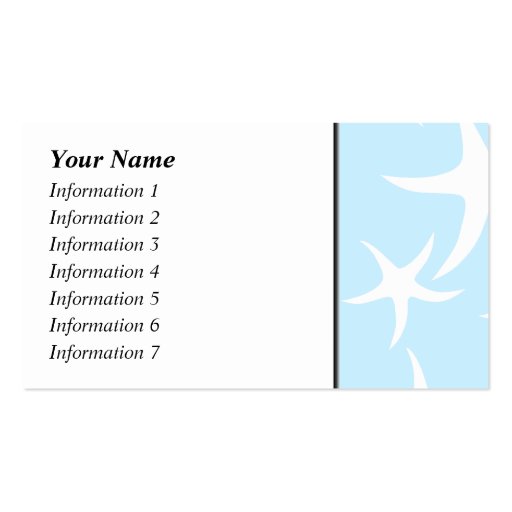 White Starfish Pattern on Light Blue. Business Card Template (front side)