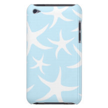White Starfish Pattern on Light Blue. Case-Mate iPod Touch Case