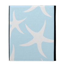 White Starfish Pattern on Light Blue. iPad Folio Cases