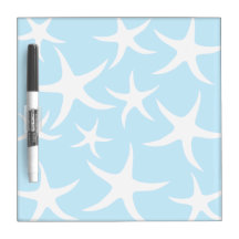 White Starfish Pattern on Light Blue. Dry Erase Whiteboards