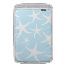 White Starfish Pattern on Light Blue. MacBook Air Sleeves
