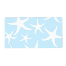 White Starfish Pattern on Light Blue. Personalized Shipping Labels