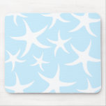White Starfish Pattern on Light Blue. Mousepad