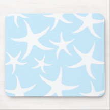 White Starfish Pattern on Light Blue. Mousepad