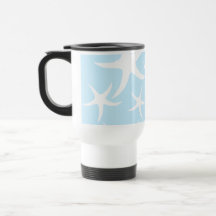 White Starfish Pattern on Light Blue. Mug