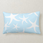 White Starfish Pattern on Light Blue. Throw Pillows