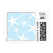 White Starfish Pattern on Light Blue. Postage Stamps