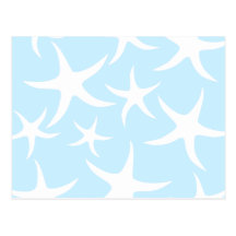 White Starfish Pattern on Light Blue. Postcard