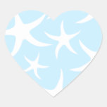 White Starfish Pattern on Light Blue. Heart Stickers