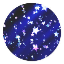White Stars on Blue Patterned Background Round Sticker