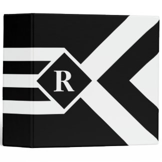 White Stripes and Chevrons on Black with Monogram 3 Ring Binder