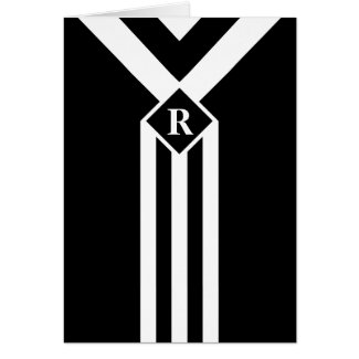 White Stripes and Chevrons on Black with Monogram Greeting Card