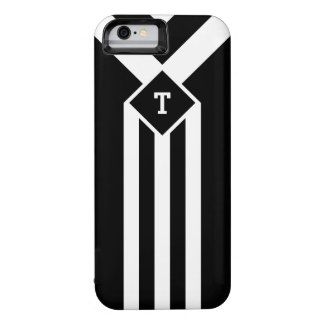 White Stripes and Chevrons on Black with Monogram iPhone 6 Case
