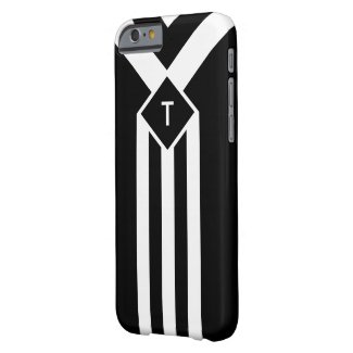 White Stripes and Chevrons on Black with Monogram Barely There iPhone 6 Case