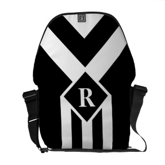 White Stripes and Chevrons on Black with Monogram