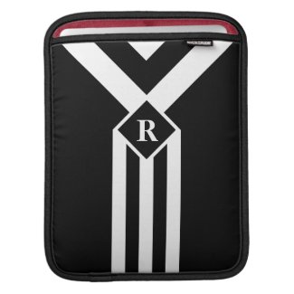 White Stripes and Chevrons on Black with Monogram Sleeve For iPads