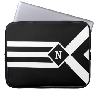 White Stripes and Chevrons on Black with Monogram
