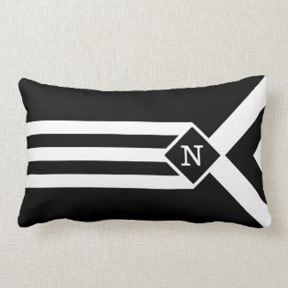 White Stripes and Chevrons on Black with Monogram Throw Pillows
