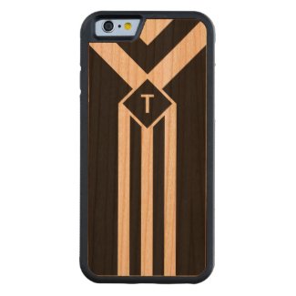 White Stripes and Chevrons on Black with Monogram Carved® Cherry iPhone 6 Bumper