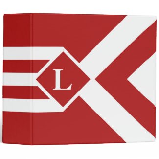White Stripes and Chevrons on Red with Monogram Binder