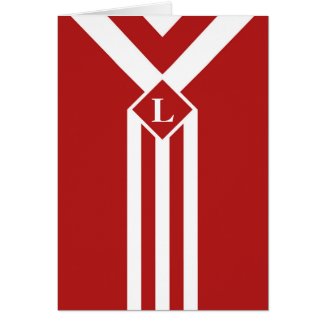 White Stripes and Chevrons on Red with Monogram Greeting Card