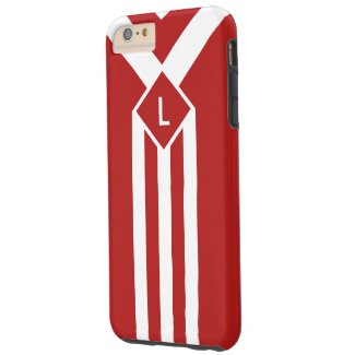 White Stripes and Chevrons on Red with Monogram Tough iPhone 6 Plus Case