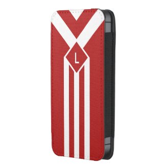 White Stripes and Chevrons on Red with Monogram iPhone SE/5/5S/5C Pouch